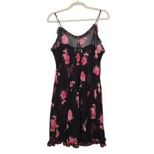 Vintage Gilligan O'Malley Large Sheer Black Floral Slip Dress Boho Fairy Goth